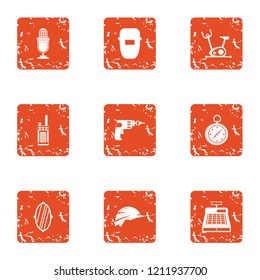 Operating time icons set. Grunge set of 9 operating time vector icons for web isolated on white background