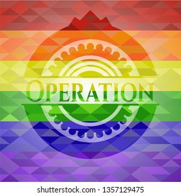 Operation emblem on mosaic background with the colors of the LGBT flag