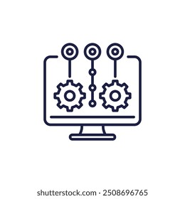 Operation, execute project line icon with a computer