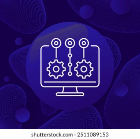 Operation, execute project line icon with computer, vector