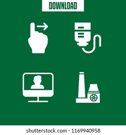 operation icon. 4 operation vector set. monitor, swipe to right, factory and drop counter icons for web and design about operation theme