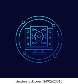 Operation icon with a computer, linear design