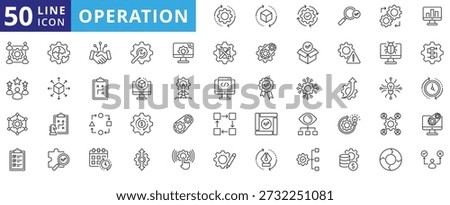 operation icon pack outline contains industrial process, daily operation, execution plan, optimization, leadership, monitoring, organization, coordination, logistics, execution, resource utilization