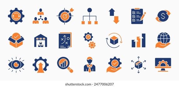 Operation management and business administration icons flat vector illustration icons set isolated on white background. 