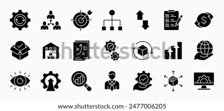 Operation management and business administration icons flat vector illustration icons set isolated on white background. 