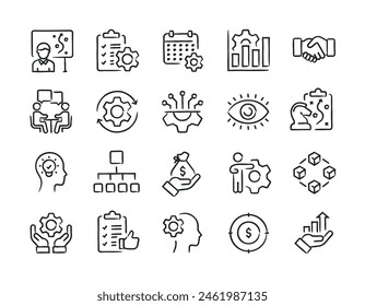 Operationsverwaltung Handgezeichnete Doodle-Skizzen-Linien-Symbole. Vektorillustration.