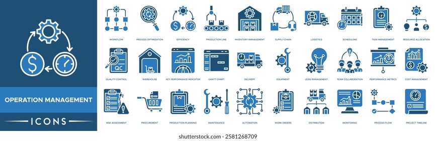 Operation management icon. Workflow, Process Optimization, Efficiency, Production Line and Inventory Management