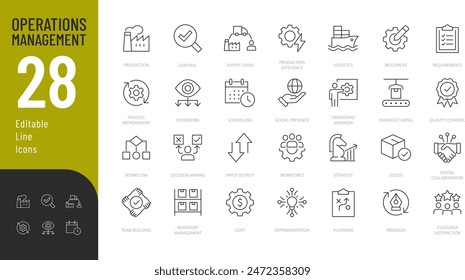 Operation Management Line Editable Icons set. Vector illustration in modern thin line style of business related icons: production, planning, manufacturing, and other. 