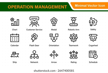 Iconos de línea de gestión de operaciones. Para el diseño de marketing de Sitio web, logotipo, App, Plantilla, ui, etc. Colección de icono de esquema.