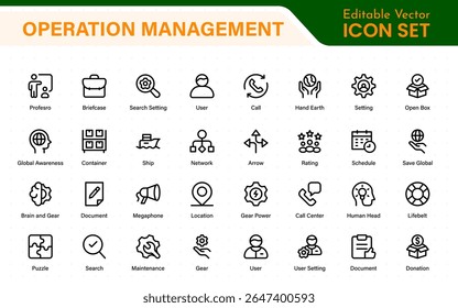 Operation management line icons. For website marketing design, logo, app, template, ui, etc. Outline icon collection.