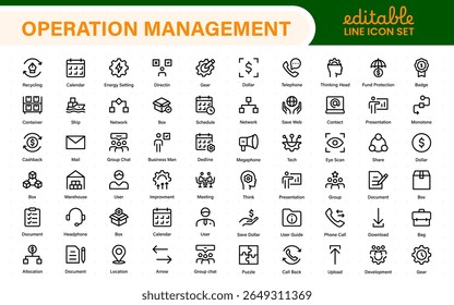 Operation management line icons. For website marketing design, logo, app, template, ui, etc. Outline icon collection.