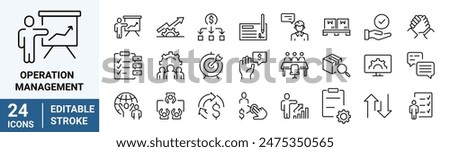 Operation management web line icons. Business administration editable stroke outline icons. vector illustration