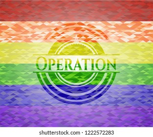 Operation on mosaic background with the colors of the LGBT flag