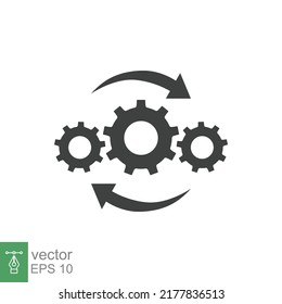 Icono de proceso de operación. Implementación de activos de proyectos, producción efectiva y eficiente, concepto de negocio. Engranaje y flecha, soporte, innovación tecnológica industrial. Ilustración vectorial aislada. EPS 10