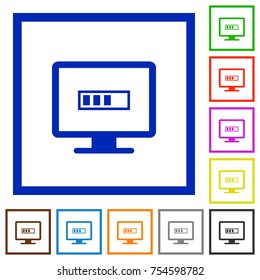 Operation in progress flat color icons in square frames on white background