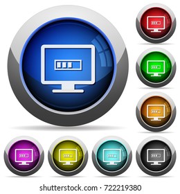 Operation in progress icons in round glossy buttons with steel frames