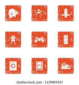 Operation robot icons set. Grunge set of 9 operation robot vector icons for web isolated on white background