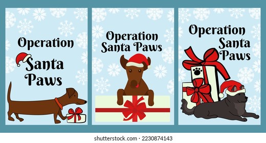 Operación Santa Paws, conjunto de banners verticales, volantes o carteles ilustración vectorial