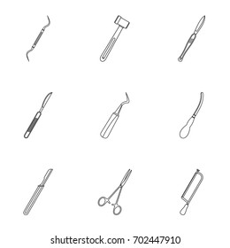 Operation surgery accessory icon set. Outline set of 9 operation surgery accessory vector icons for web isolated on white background