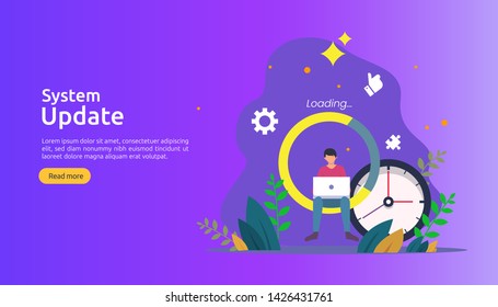 operation system update progress concept. data synchronize process and installation program. illustration web landing page template, banner, presentation, UI, poster, ad, promotion or print media