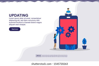 operation system update progress concept. people update operation system, updating operation in computing and installation programs.  Template for landing page, ui, web, mobile app, banner, flyer