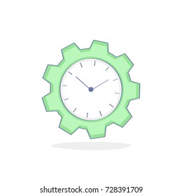 Operation Time, Time Management icon concept. Vector clock in a Gear symbol. Flat outline design element for web and mobile design.