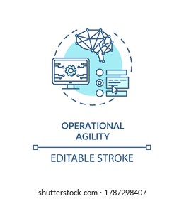 Operational agility turquoise concept icon. Technology innovation. Digital transformation for business idea thin line illustration. Vector isolated outline RGB color drawing. Editable stroke