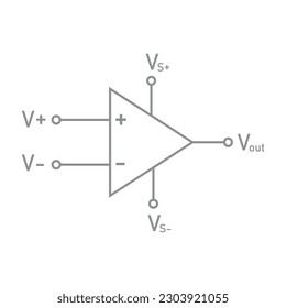 Operational amplifier symbol in physics. Op amp schematic symbol. Vector illustration isolated on white background.