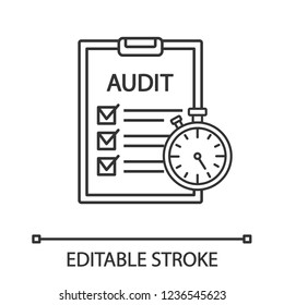 Operational audit linear icon. Financial inspection. Thin line illustration. Internal audit. Increasing efficiency. Accounting and bookkeeping. Vector isolated outline drawing. Editable stroke
