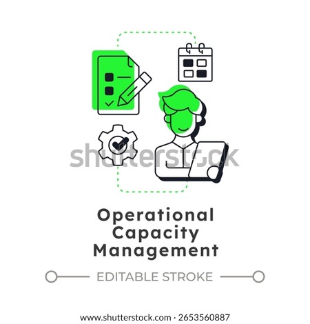 Operational capacity management modern linear concept icon. Daily execution of business processes. Resources control. Flat outline elements connected with dotted lines. Creative visual. Easy to edit