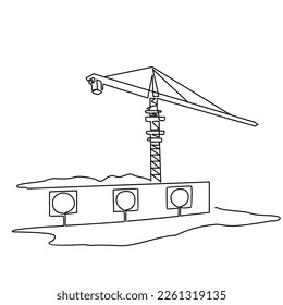 Operational Crane at cooling water pump house industrial power plant in continuous line art drawing style. design with Minimalist black linear design isolated on white background. Vector illustration