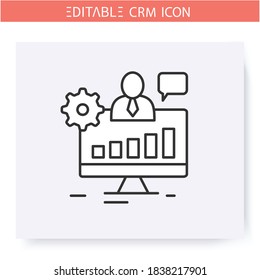 Operational CRM Line Icon. Collecting And Systematization Customer Data. Automating Workflow Processes. Customer Relationship Management. Isolated Vector Illustration. Editable Stroke 