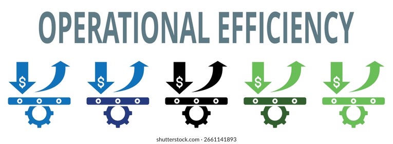 conjunto de ícones de eficiência operacional. contém ícone, vetor, ilustração, maquinário, pedidos, operacional, eficiência, processo, otimização, produtividade