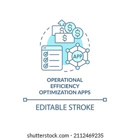 Operational efficiency turquoise concept icon. Increase income from app. Optimization abstract idea thin line illustration. Isolated outline drawing. Editable stroke. Arial, Myriad Pro-Bold fonts used