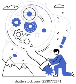 Operational efficiency vector illustration. Improvement is constant companion on journey towards operational efficiency and progress Tactical innovation is compass guiding ship business through water