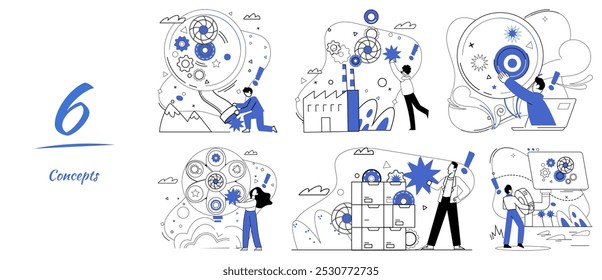 Operational efficiency vector illustration. Improvement is constant companion on journey towards operational efficiency and progress Tactical innovation is compass guiding ship business through water