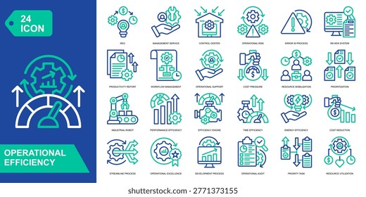 Operational Effiency icon collection set. REO,Management Service,Control Center,Operational Risk. Line Color vector icons.