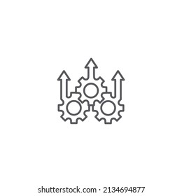 Excelencia operativa, flecha de engranajes, innovación, concepto de crecimiento de la producción. Plantilla de esquema de icono de vector