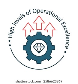 Operational Excellence – Gear with Diamond and Arrows Representing Peak Efficiency