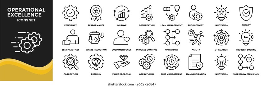 Operational Excellence icon collection set. Containing design Efficiency, Performance, Continuous Improve, Process Optimization, Lean Management