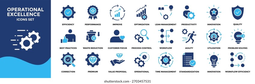 Operational Excellence icon collection set. Containing design Efficiency, Performance, Continuous Improve, Process Optimization, Lean Management	
