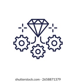 Operational excellence line icon with diamond and gears