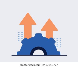 Excelencia operativa, símbolo del crecimiento de la producción. Mejora tecnológica, innovación, idea de progreso de producción. Ilustración de vector