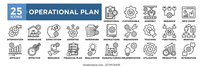 Operational Plan icon collection set. Containing design business, management, strategy, process, plan, development	