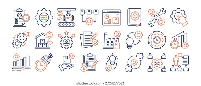 Symbolsammlung für den Einsatzplan. Mit Design-Business, Management, Strategie, Prozess, Plan, Entwicklung	