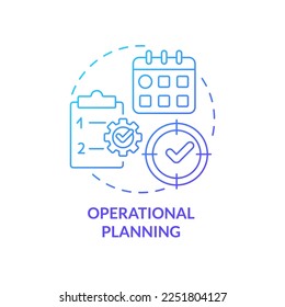 Symbol für das blaue Farbverlauf-Konzept der operativen Planung. Ermittlung von Aufgaben. Geschäftsstrategie Typ abstrakte Idee dünne Linie Illustration. Einzeln Umrisszeichnung. Myriad Pro-Fett-Schriftart verwendet