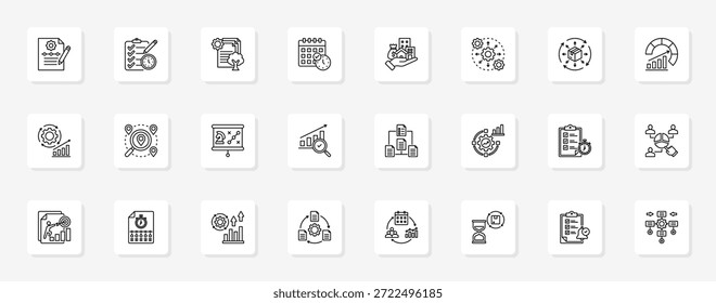 Operational Planning And Control Cohesive set of minimalist vector icons representing key ideas with visual clarity