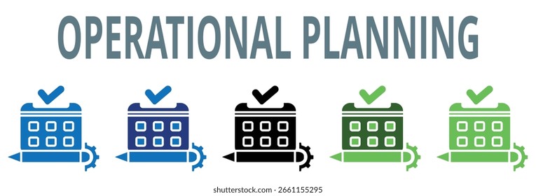 operational planning icon set. contain icon, vector, illustration, machinery, orders, operational, planning, process, workflow, production