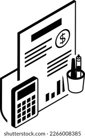 Operational potential costs Vector isometric outline Icon Design , Business Finance Symbol, Treasury and Capital Budget Sign, Financial Planning and Control determine worst case scenario Concept