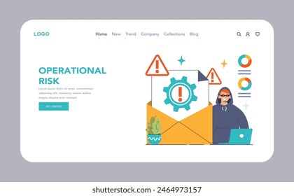 Concepto de riesgo operativo. Las Direcciones cibernéticas individuales con conocimientos tecnológicos encapsulan los desafíos de la seguridad digital dentro de los sistemas corporativos. Alerta en entornos virtuales. Vector plano